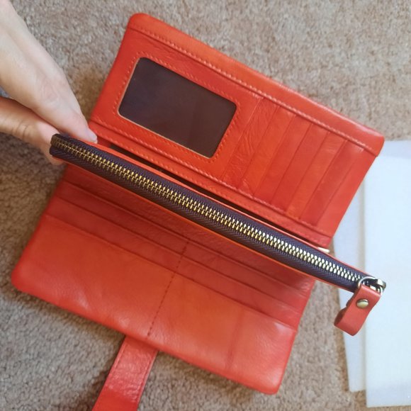 Leather red women's trifold wallet - Picture 3 of 5